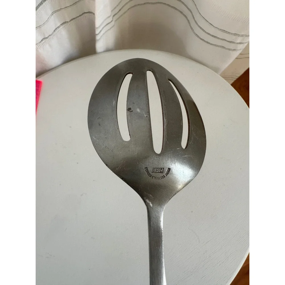 Vintage Epic Forged Stainless Japan Slotted Serving Spoon Mid Century Modern
